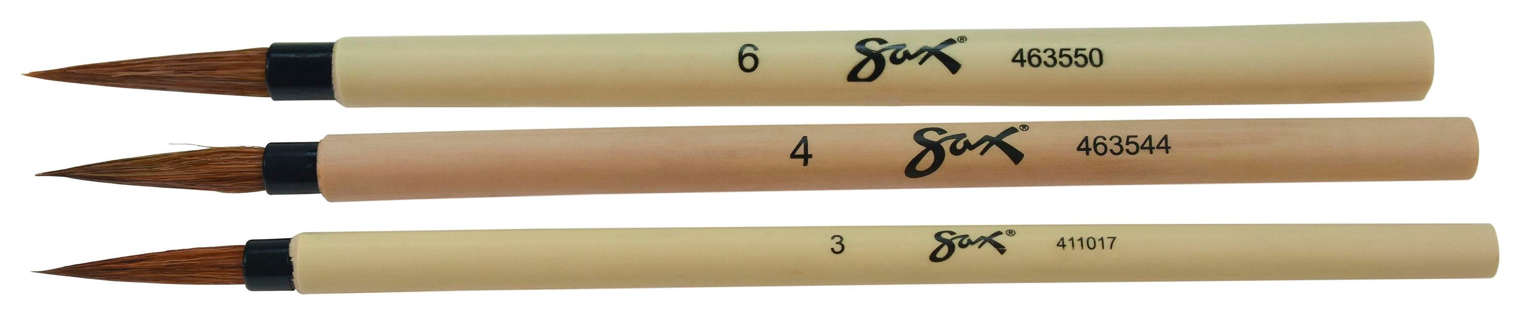 Sax Bamboo Watercolor Paint Brushes, Fine Tip, Assorted Sizes, Set of 3 443477